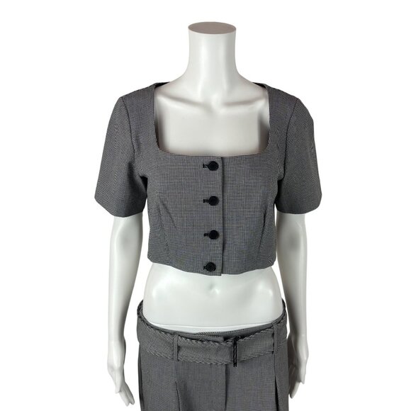 House of Harlow 1960 Matching Set Womens 10 Houndstooth Black Crop Top Wide Leg - Picture 2 of 11